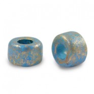 Abalorios de cerámica DQ Griegos gold spot 9mm - Azul aquamarina